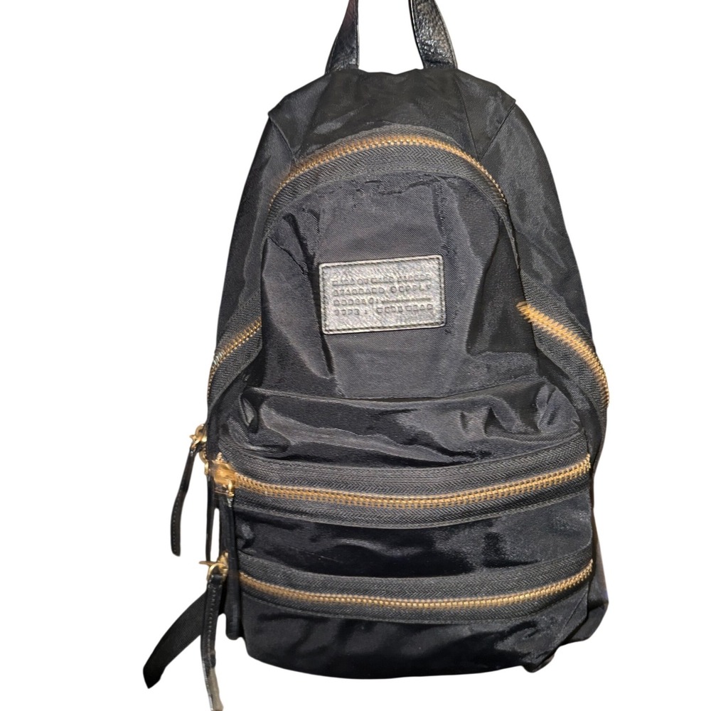 Marc by Marc Jacobs Black Nylon Backpack Gold Hardware Leather Trim‎